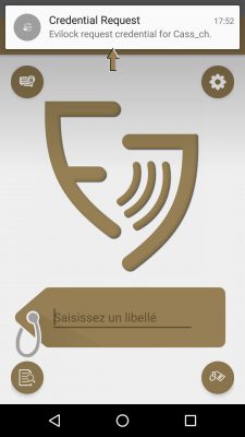 Requête de demande de présenter une EVICARD réalisé par le plugin EVILOCK NFC via le réseau local à l'application EVICARD NFC actif sur le smartphone