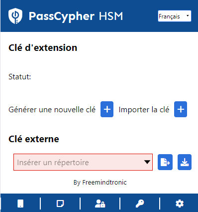 Browser extension interface of PassCypher HSM PGP for managing segmented key pairs.